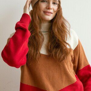 Fin & Vince Mama Colorblock Mockneck Sweater Red Brown White Mommy & Me Mini Me